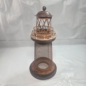 Rustic Wood Metal Lighthouse Decorative Nautical Tea Light Candle Holder Lantern